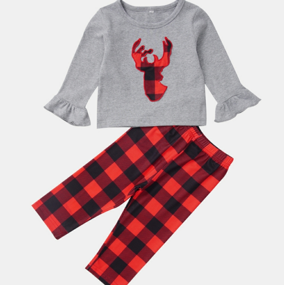 Kids Deer T-shirt and Plaid Pants Set
